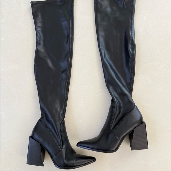 Steve Madden Tanzee Black Vegan Leather Over The Knee Heeled Boots 9.5 - Picture 1 of 6